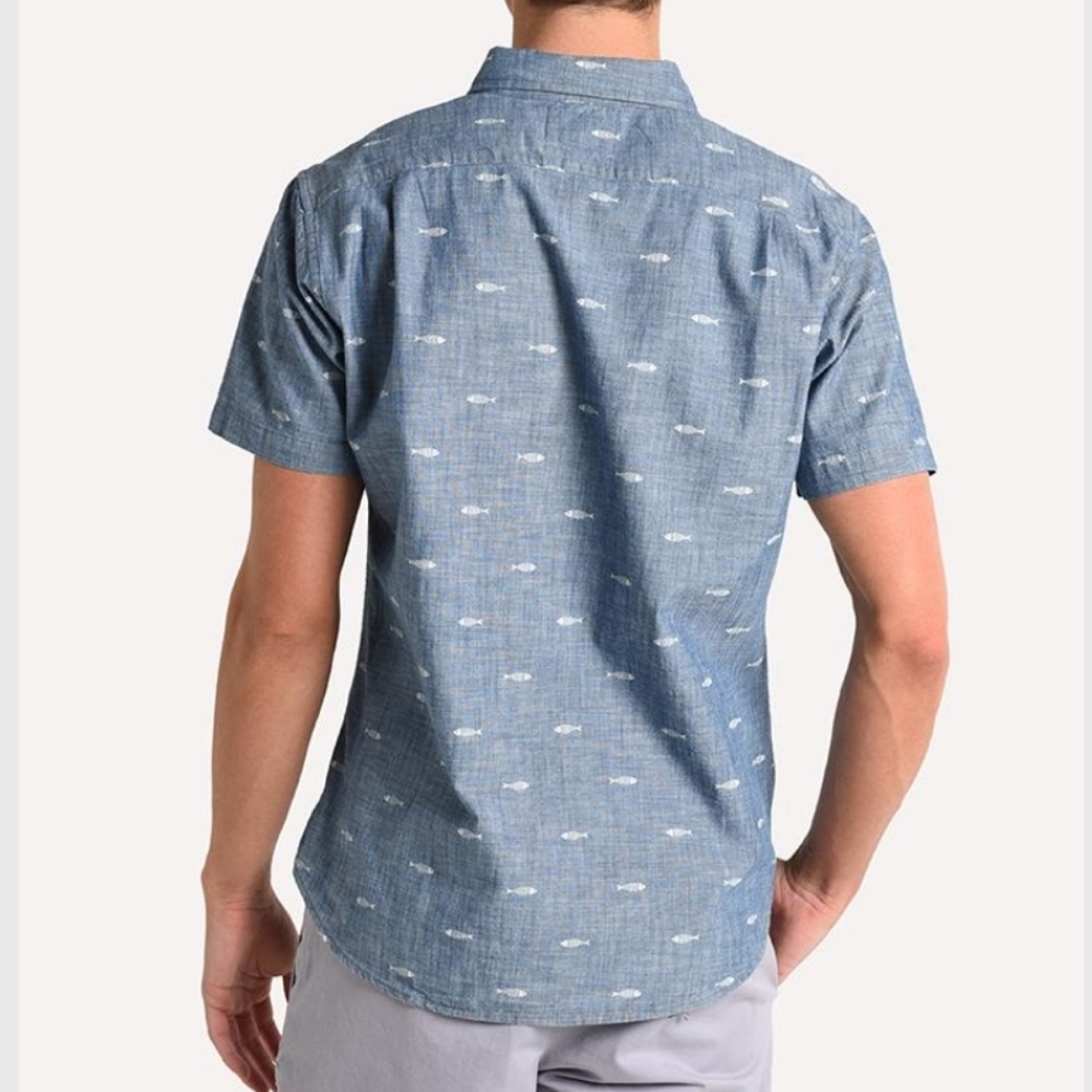 Bonobos - Riviera Slim Fit Print Sport Shirt In Chambray Sardeen -XL - Picture 5 of 12